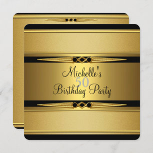 Elegant Black Gold Metal Look 50th Birthday Party Invitation