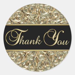 Elegant Black Gold Metallic Glass Thank You Classic Round Sticker