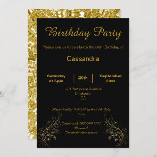 ELEGANT BLACK GOLD METALLIC SHATTER CUSTOM INVITATION