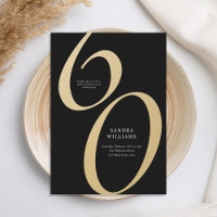 Elegant Black Gold Minimalist 60th Birthday