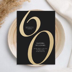 Elegant Black Gold Minimalist 60th Birthday Invitation
