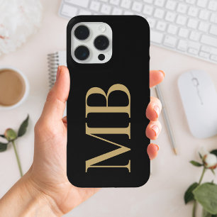 Elegant Black Gold Minimalist Initial Monogram iPhone 15 Pro Max Case