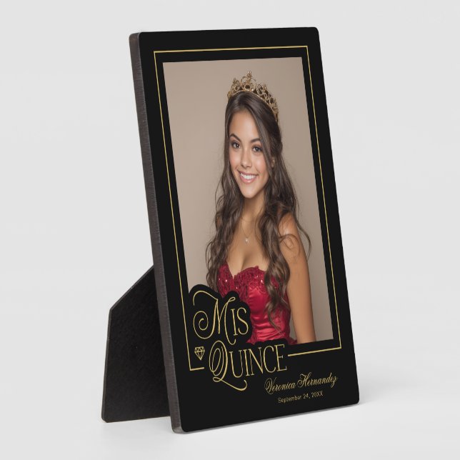 Elegant Black Gold Mis Quince Quinceañera Photo Plaque (Side)