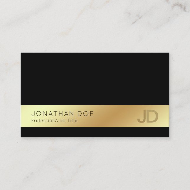 Elegant Black Gold Modern Monogram Silk Luxe Business Card (Front)