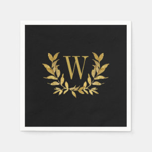 Elegant Black Gold Modern Monogram Wedding Napkin