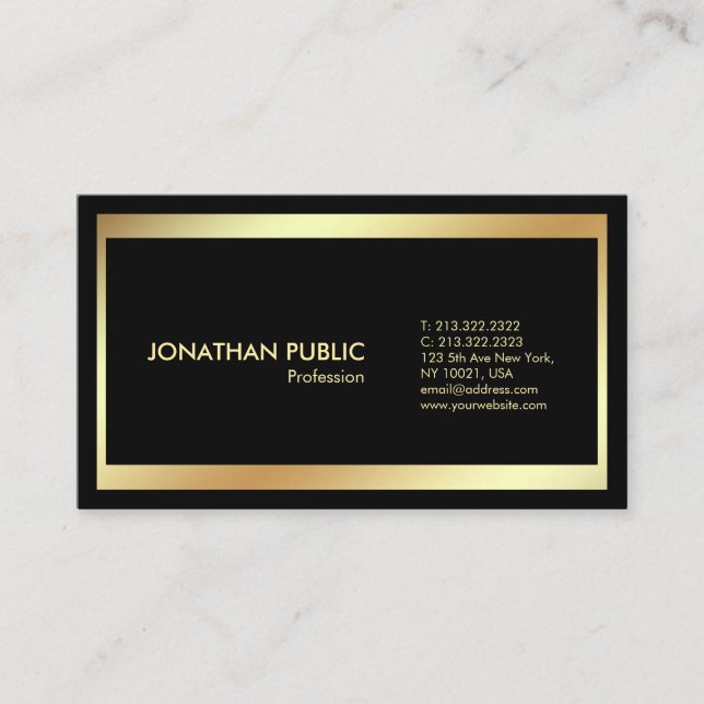 Elegant Black Gold Modern Professional Plain Business Card (Front)