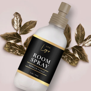Elegant Black & Gold Modern Room Mist Spray Label
