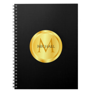 Elegant Black Gold Modern Template Monogram Notebook