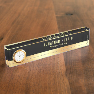 Elegant Black Gold Modern Template With Clock Nameplate