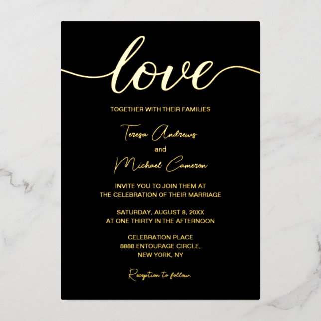 Elegant Black Gold Modern Typography Love script (Front)