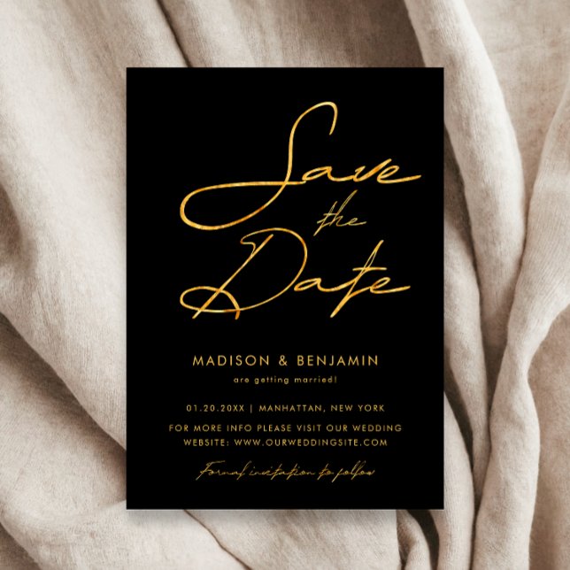 Elegant Black Gold Modern Typography Wedding Save The Date (Creator Uploaded)