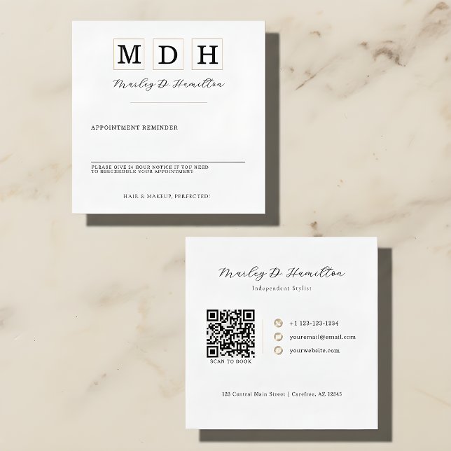 Elegant Black Gold Monogram Appointment Card (Creator Uploaded)