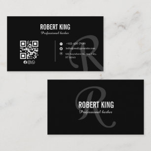 Elegant Black Gold Monogram Barber Card