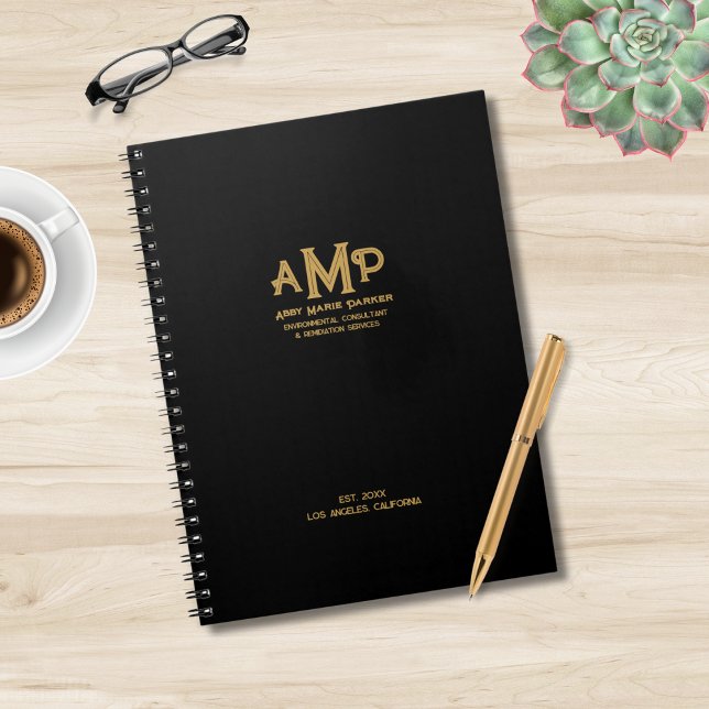 Elegant Black & Gold Monogram Business Noteb Notebook (Creator Uploaded)
