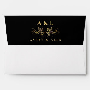 Elegant Black Gold Monogram Crest Wedding Crest E Envelope