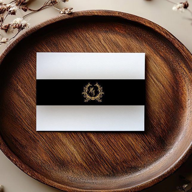Elegant Black/Gold Monogram Crest Wedding Invitation Belly Band (Creator Uploaded)