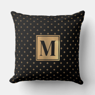 Elegant Black Gold Monogram Cushion