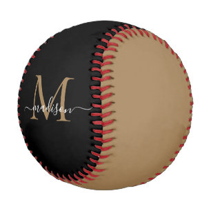 Elegant Black Gold Monogram Feminine Script Name Baseball