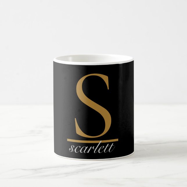 Elegant Black Gold Monogram Girly Script Stylish Coffee Mug (Creator Uploaded)