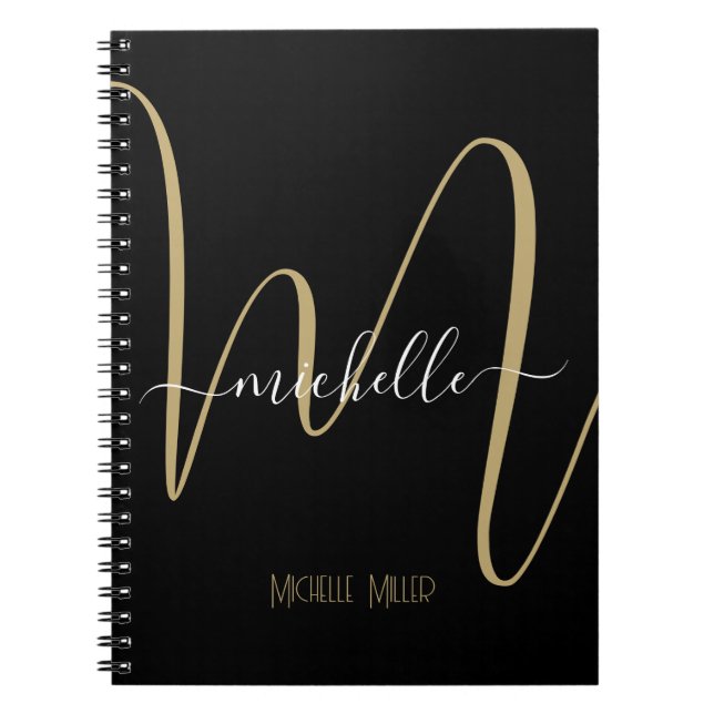 elegant black gold monogram initial business name notebook (Front)