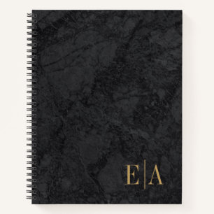 Elegant Black Gold Monogram Initial Notebook