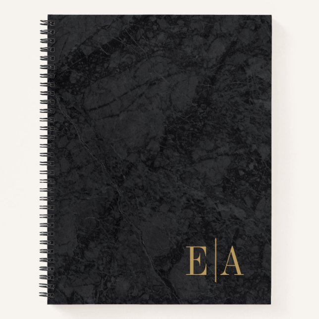 Elegant Black Gold Monogram Initial Notebook (Front)