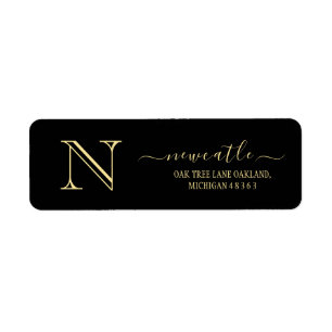 Elegant Black Gold Monogram Initial Return Ad Return Address Label