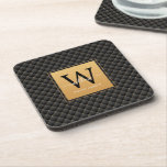 Elegant Black Gold Monogram Initial Script Modern Coaster<br><div class="desc">Elegant Black Gold Monogram Initial Script Modern beverage coaster. Features a luxury black and gold diamond pattern background.</div>