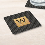 Elegant Black Gold Monogram Initial Script Modern Square Paper Coaster<br><div class="desc">Elegant Black Gold Monogram Initial Script Modern Square Paper Coaster. Features a luxury black and gold background.</div>