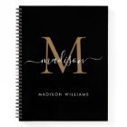 Elegant Black Gold Monogram Initial Script Name