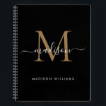 Elegant Black Gold Monogram Initial Script Name Notebook<br><div class="desc">Elegant Black Gold Monogram Initial Script Name Notebook</div>