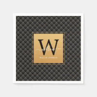 Elegant Black Gold Monogram Initial Script Stylish