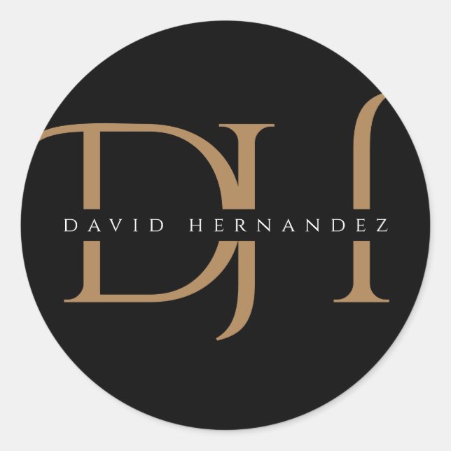 Elegant Black Gold Monogram Initials Modern Custom Classic Round Sticker (Front)