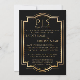 Elegant Black & Gold Monogram Invitation
