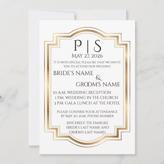 Elegant Black & Gold Monogram Invitation (Front)
