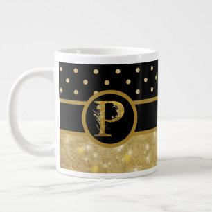 Elegant Black & Gold Monogram  Large Coffee Mug