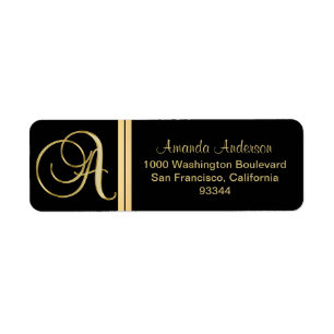 Elegant Black Gold Monogram Letter 'A' Return Address Label
