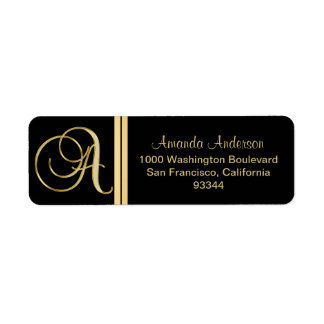 Elegant Black Gold Monogram Letter 'A' Return Return Address Label