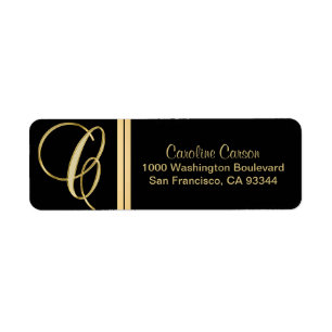Elegant Black Gold Monogram Letter 'C' Return Address Label