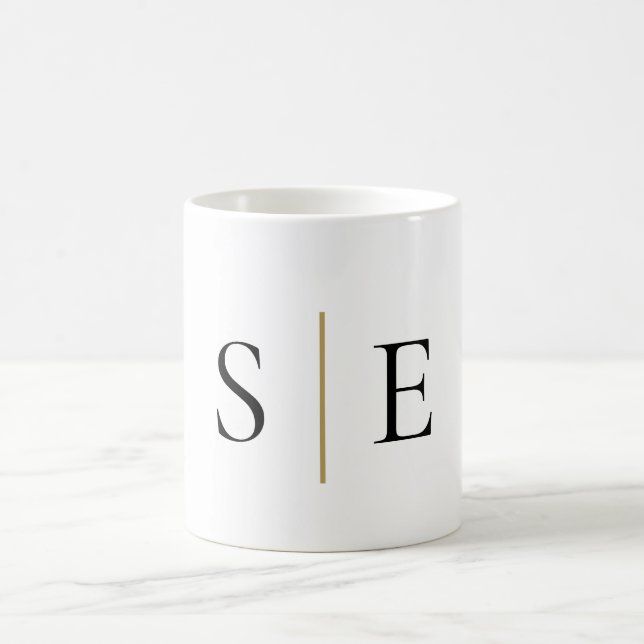 Elegant Black Gold Monogram Minimalist Coffee Mug (Center)