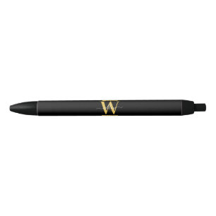 Elegant Black & Gold Monogram Modern Script Black Ink Pen