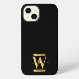 Elegant Black & Gold Monogram Modern Script iPhone 13 Case
