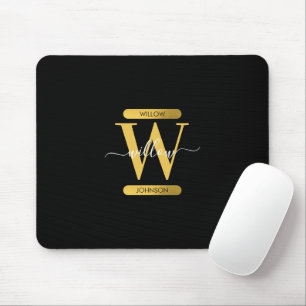 Elegant Black & Gold Monogram Modern Script  Mouse Pad