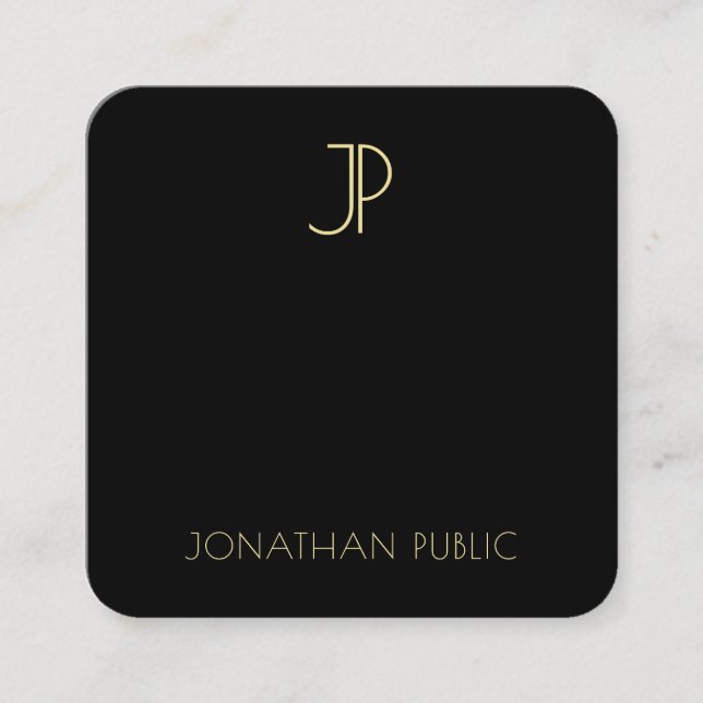 Elegant Black Gold Monogram Modern Template Luxury Square Business Card (Front)