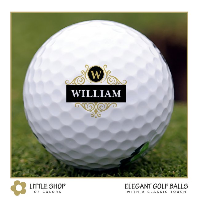Elegant Black Gold Monogram Name Initial Golf Balls (Creator Uploaded)