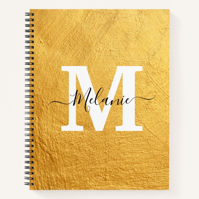 Elegant Black Gold Monogram Name  Notebook (Front)