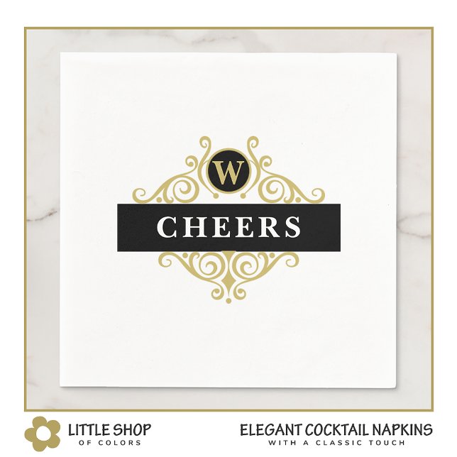 Elegant Black Gold Monogram Napkin (Creator Uploaded)