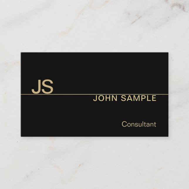 Elegant Black Gold Monogram Professional Luxury Business Card (Front)