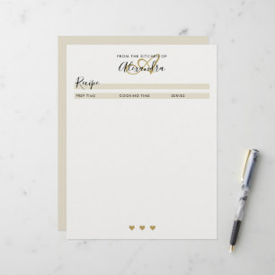 Elegant Black Gold Monogram Recipe Sheets