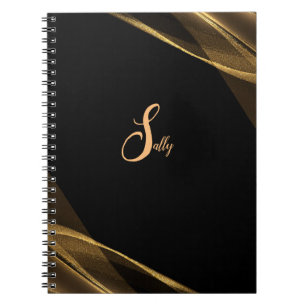 Elegant Black & Gold Monogram Script Name Notebook